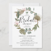 Roze Orchidee & Boho Droge Bladeren Krans Bruidsdi Kaart (Voorkant)