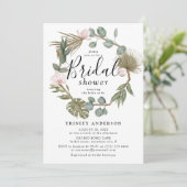 Roze Orchidee & Boho Droge Bladeren Krans Bruidsdi Kaart (Staand voorkant)