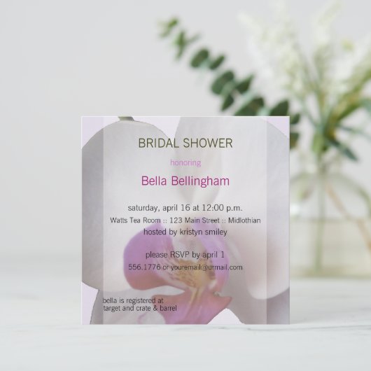 Roze Orchidee Bruids Douche Uitnodiging (Staand voorkant)