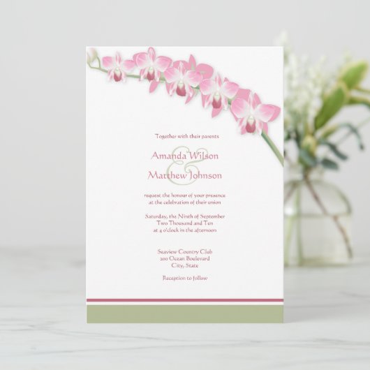 Roze orchidee bruiloft kaart (Staand voorkant)