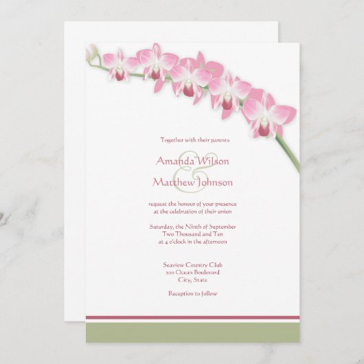 Roze orchidee bruiloft kaart (Voorkant / Achterkant)