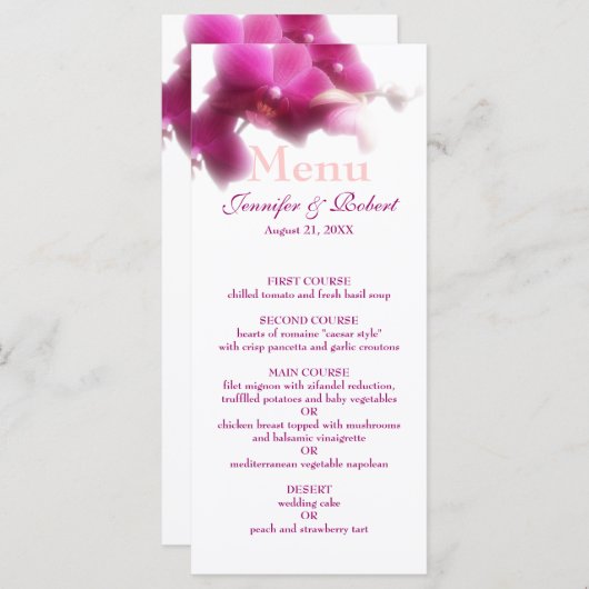 Roze Orchidee Bruiloft Menu (Voorkant / Achterkant)