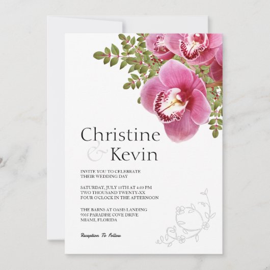 Roze Orchidee bruiloft uitnodiging (Voorkant)