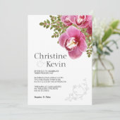 Roze Orchidee bruiloft uitnodiging (Staand voorkant)