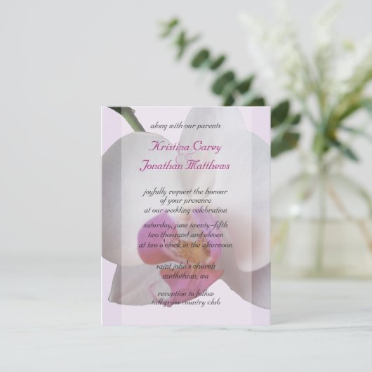 Roze Orchidee bruiloft uitnodiging (Staand voorkant)