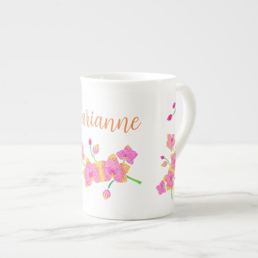 Roze Orchidee Coffee Mok (Voorkant rechts)