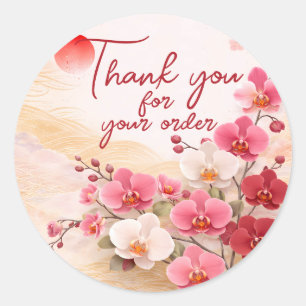 Roze orchidee Dank u voor uw bestelling Ronde Sticker