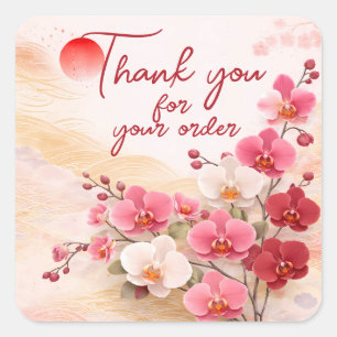 Roze orchidee Dank u voor uw bestelling Vierkante Sticker