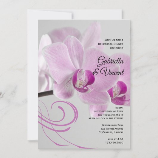 Roze orchidee Elegance Wedding Rehearsal Dinner Kaart (Voorkant)