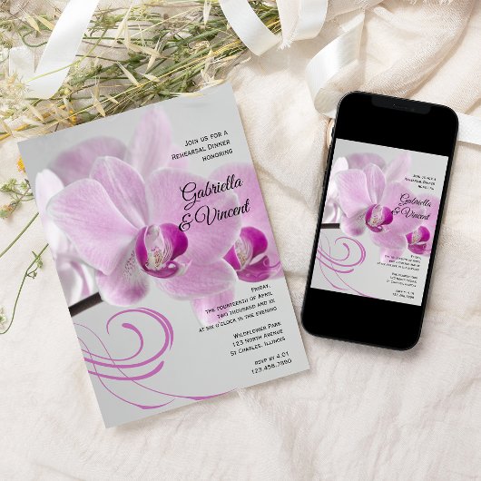 Roze orchidee Elegance Wedding Rehearsal Dinner Kaart