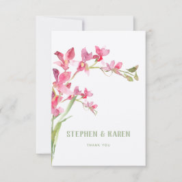 Roze Orchidee Elegante Huwelijk Dankjewel Kaart