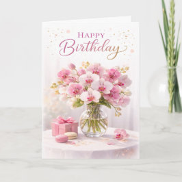 Roze Orchidee Elegante Verjaardag Kaart