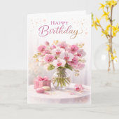 Roze Orchidee Elegante Verjaardag Kaart (Gele Bloem)