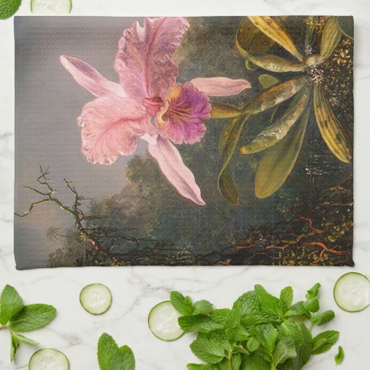 Roze orchidee en drie Hummingvogels keukenhanddoek (Gevouwen)