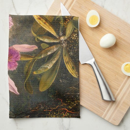 Roze orchidee en drie Hummingvogels keukenhanddoek (Quarter Fold)