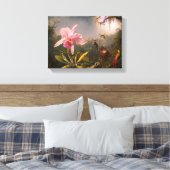 Roze orchidee en drie levende vogels canvas afdruk (Insitu (Slaapkamer))