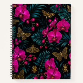 Roze Orchidee en Gouden Vlinder Notitieboek