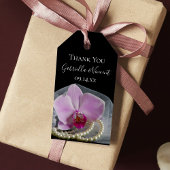 Roze orchidee en parels op Labels met een zwarte b Cadeaulabel