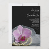 Roze orchidee en parels op zwart Vrijgezellenfeest Kaart (Voorkant)