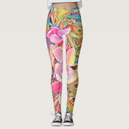 Roze Orchidee en Tropische Palmbladprint L Leggings