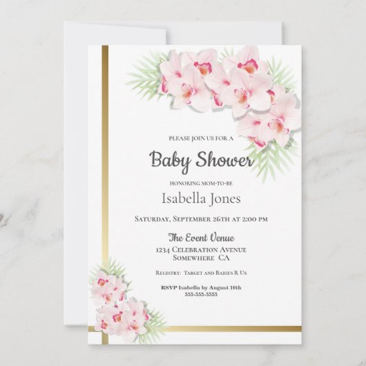 Roze orchidee Floral Baby shower Kaart (Voorkant)