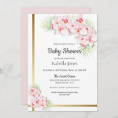 Roze orchidee Floral Baby shower Kaart (Voorkant / Achterkant)