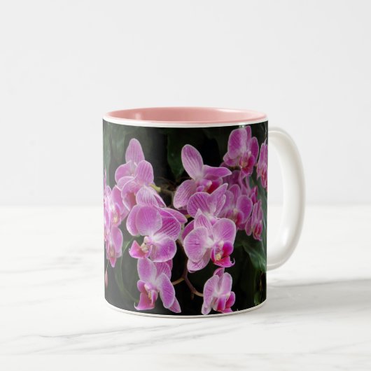 Roze orchidee-Floral fotografie Tweekleurige Koffiemok (Voorkant rechts)