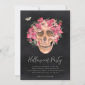 Roze orchidee Floral Skull Halloween Party Kaart (Voorkant)