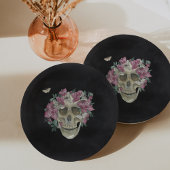 Roze orchidee Floral Skull Halloween Party Papieren Bordje
