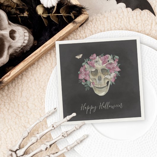 Roze orchidee Floral Skull Halloween Party Servet