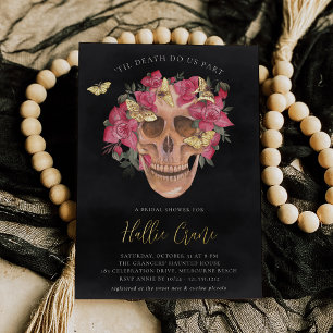 Roze orchidee Floral Skull Halloween Vrijgezellenf Folie Uitnodiging