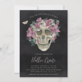 Roze orchidee Floral Skull Halloween Vrijgezellenf Kaart (Voorkant)