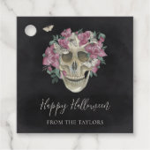 Roze orchidee Floral Skull Persoonlijk Halloween Bedankjes Labels (Voorkant)