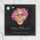 Roze orchidee Floral Skull Persoonlijk Halloween Bedankjes Labels (Voorkant)
