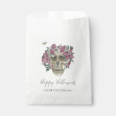 Roze orchidee Floral Skull Persoonlijk Halloween Bedankzakje (Voorkant)