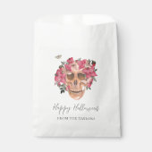 Roze orchidee Floral Skull Persoonlijk Halloween Bedankzakje (Voorkant)