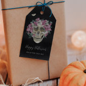 Roze orchidee Floral Skull Persoonlijk Halloween Cadeaulabel