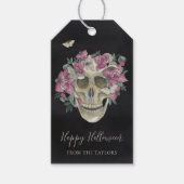 Roze orchidee Floral Skull Persoonlijk Halloween Cadeaulabel (Voorkant)