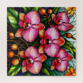 🌸 Roze Orchidee Gebrandschilderde Kunst Voor Bloe Legpuzzel (Horizontaal)