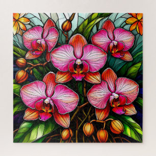 🌸 Roze Orchidee Gebrandschilderde Kunst Voor Bloe Legpuzzel