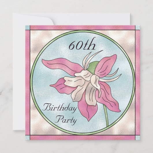 Roze orchidee glassiseffect 60e verjaardag kaart (Voorkant)