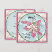 Roze orchidee glassiseffect 90e verjaardag kaart (Voorkant / Achterkant)