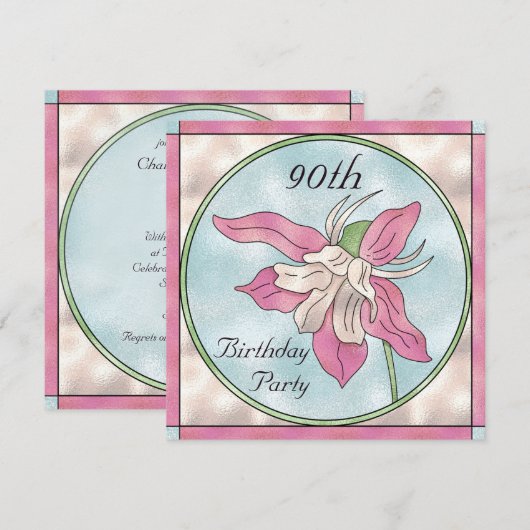 Roze orchidee glassiseffect 90e verjaardag kaart (Voorkant / Achterkant)