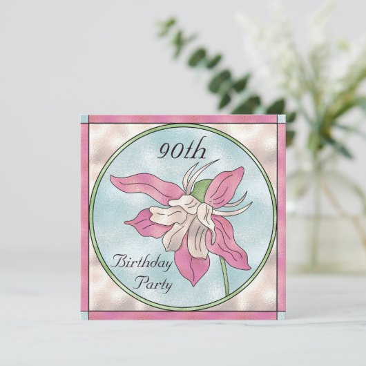 Roze orchidee glassiseffect 90e verjaardag kaart (Staand voorkant)