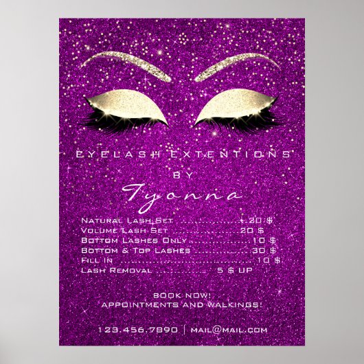 Roze Orchidee Goud Confetti make-up wimpers prijsl Poster (Voorkant)