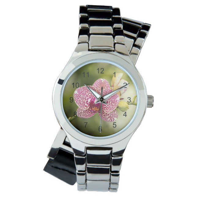 Roze orchidee horloge (Voorkant)