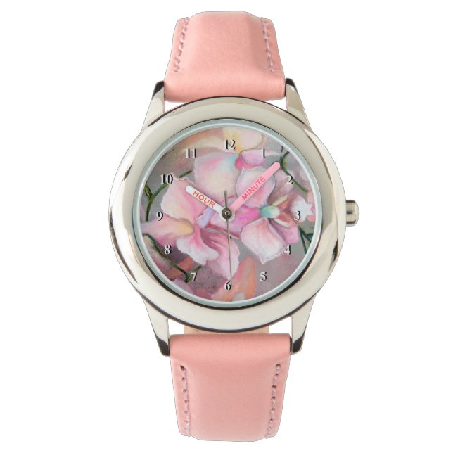 Roze orchidee horloge (Voorkant)