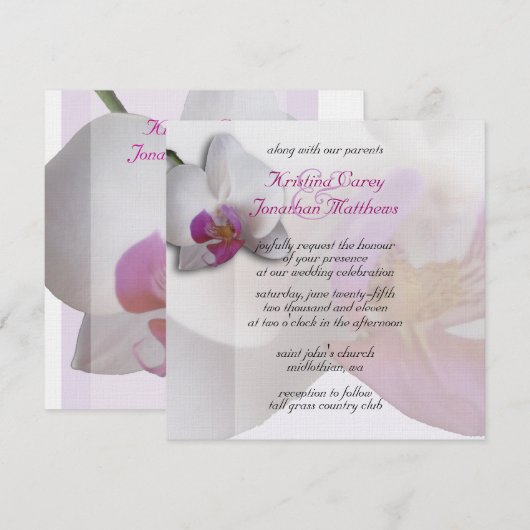 Roze Orchidee Huwelijksuitnodiging 5.25x5.25 Kaart (Voorkant / Achterkant)