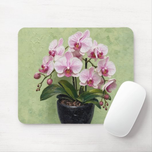 Roze Orchidee Impasto Kunstwerk Muismat (Met muis)
