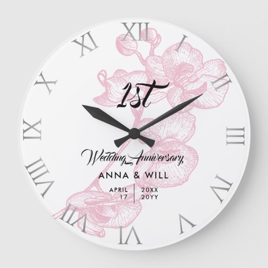 Roze orchidee inktketch legant bruiloft Jubileum Grote Klok (Voorkant)